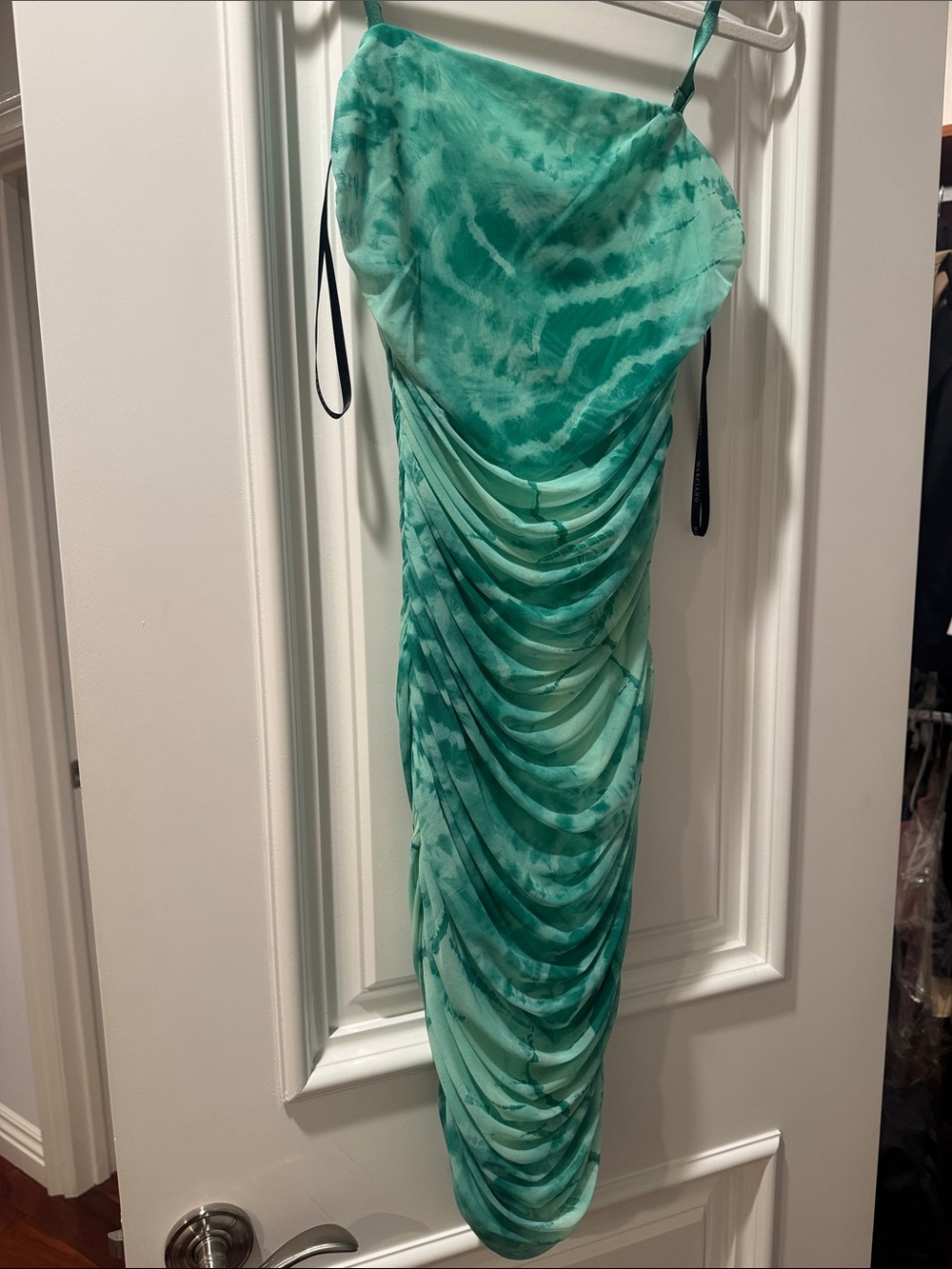 Marciano Teal Tie-Dye Ruched Midi Dress